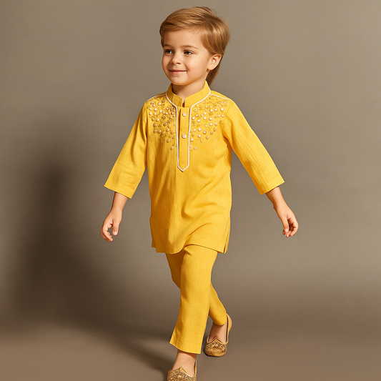 Pre Order: Beads And Mirror Work Kurta With Pyjama
