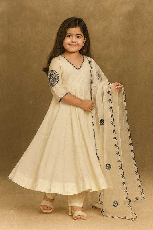 Pre Order: White Embroidered Anarkali Suit Set