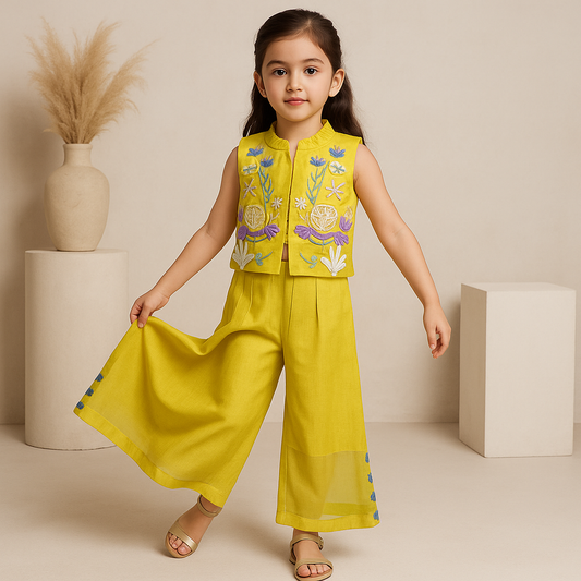 Pre Order: Embroidered Ocean Theme Top And Palazzo