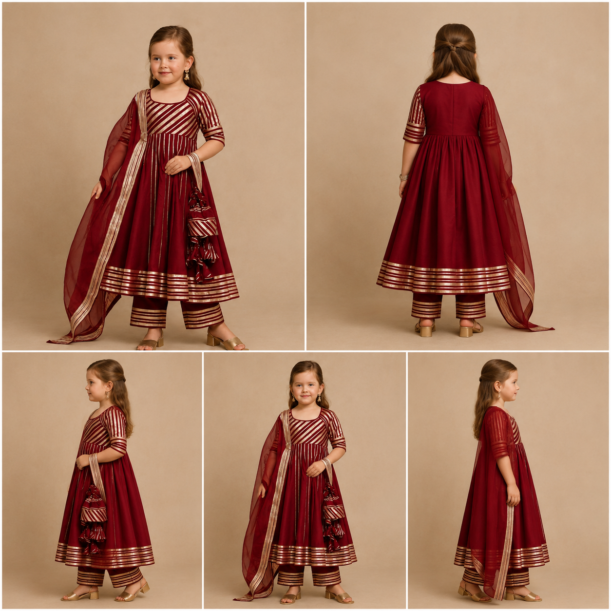 Pre Order: Maroon Anarkali with Dupatta Gota Detailing
