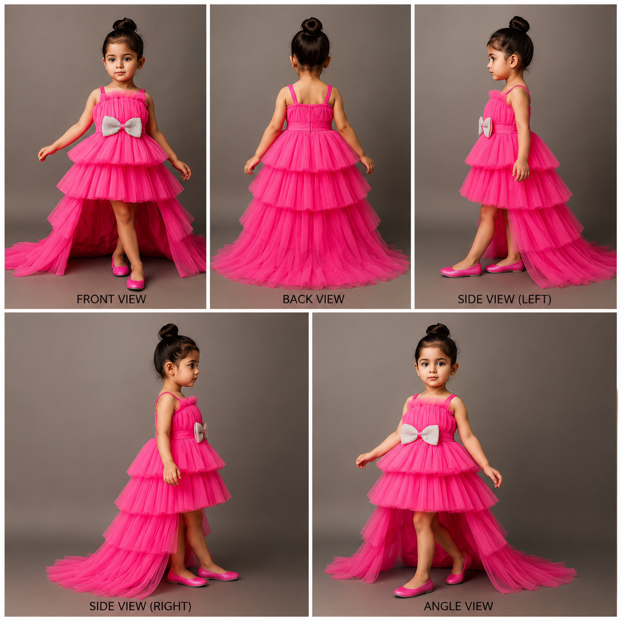 Pre Order: Fancy Bow Adorned Frilly Layered Trail Dress