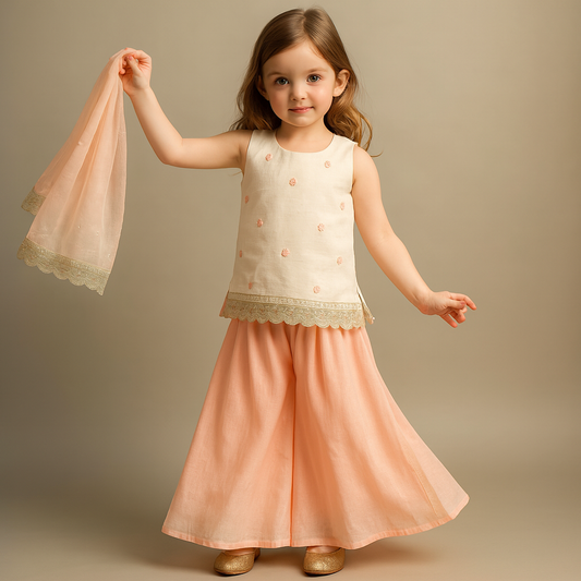 Booti Embroidered Kurti And Palazzo With Matching Dupatta
