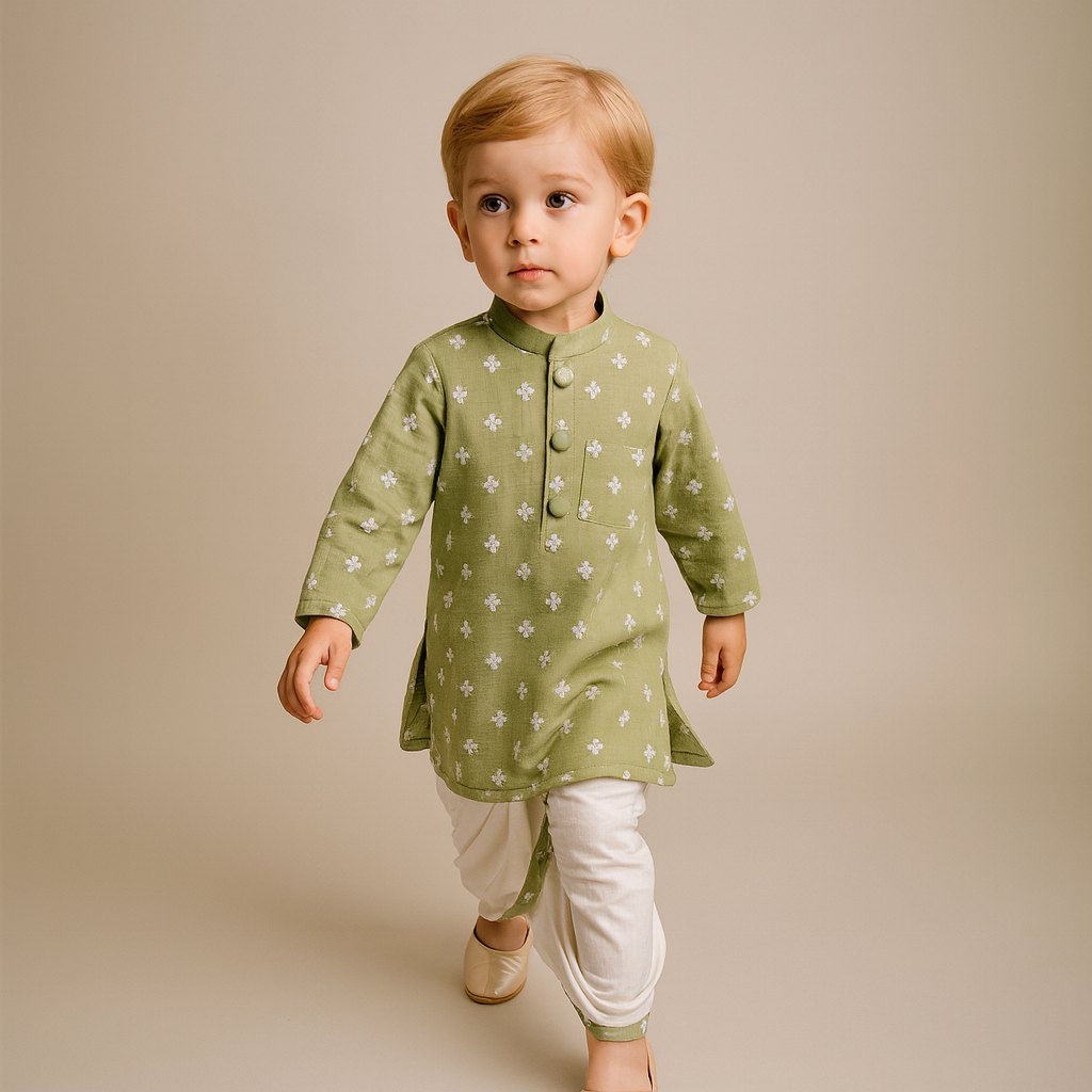 Pre Order: Elegant Green Embroidered Kurta And Dhoti