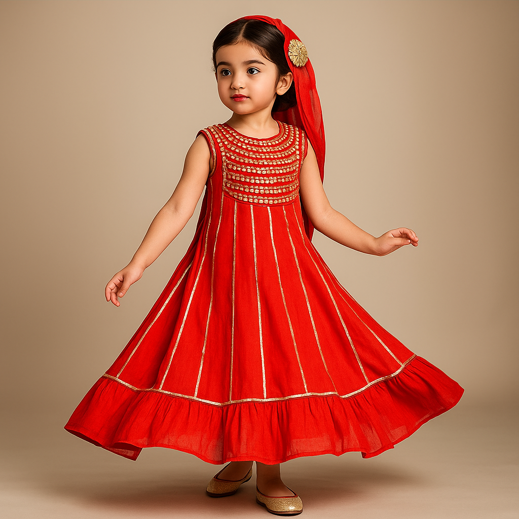 Pre Order: Elegant Shiny Red Flared Anarkali With Matching Dupatta