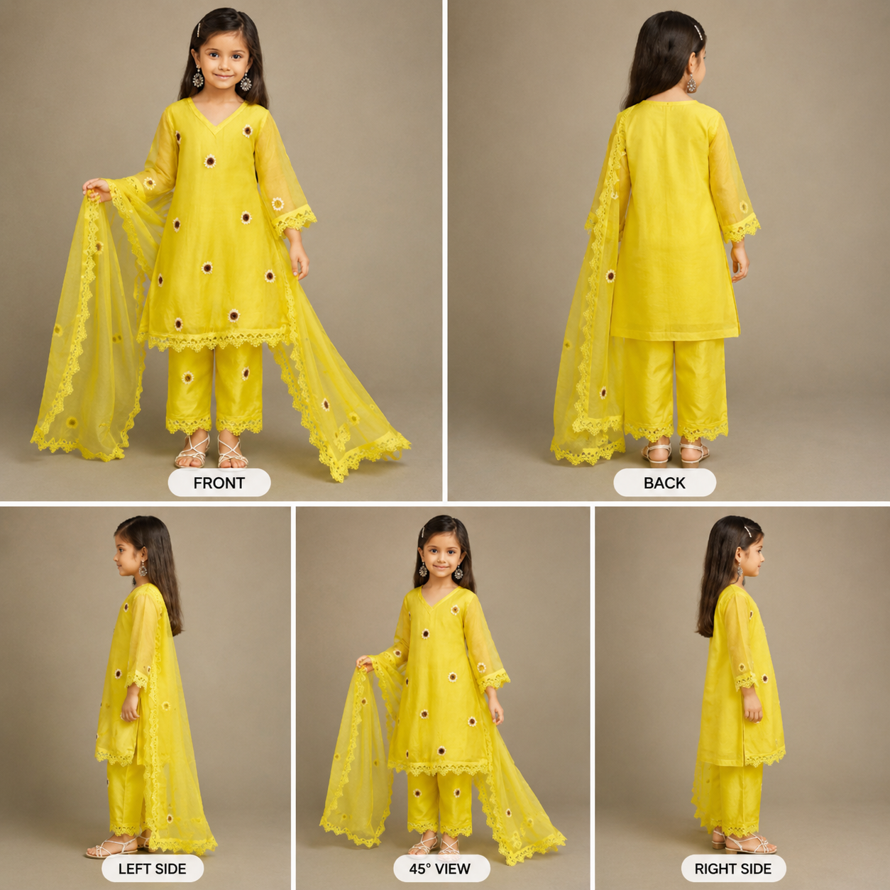 Pre Order: Yellow Kurti Lace Detailing Suit Set