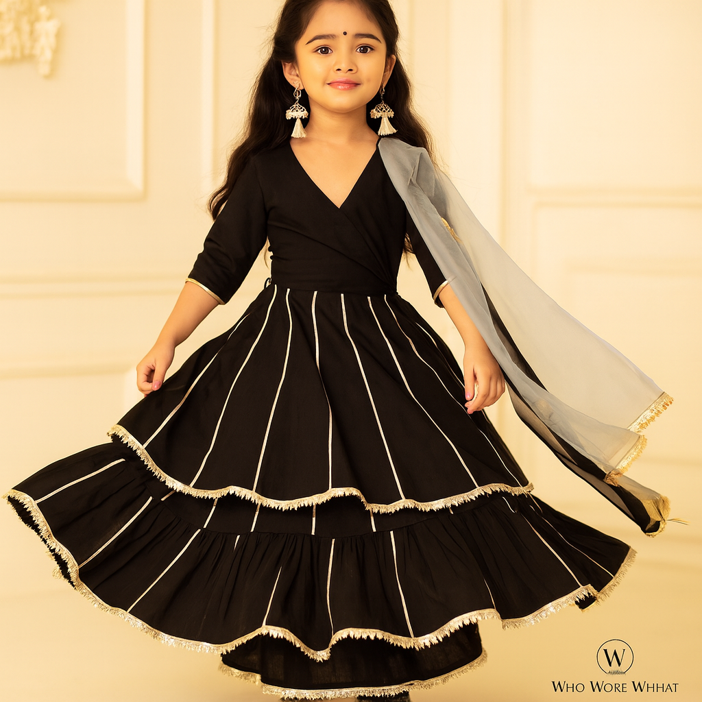Pre Order: Black Anarkali Gota Detailing Suit Set