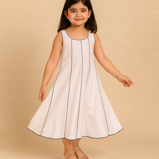 Pre Order: White Dress With Black Piping