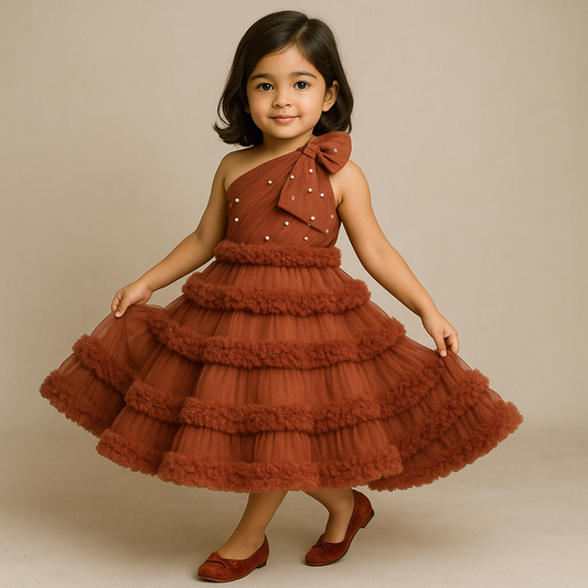 Pre Order: Gorgeous Oversize Bowie Ruffled Brick Gown