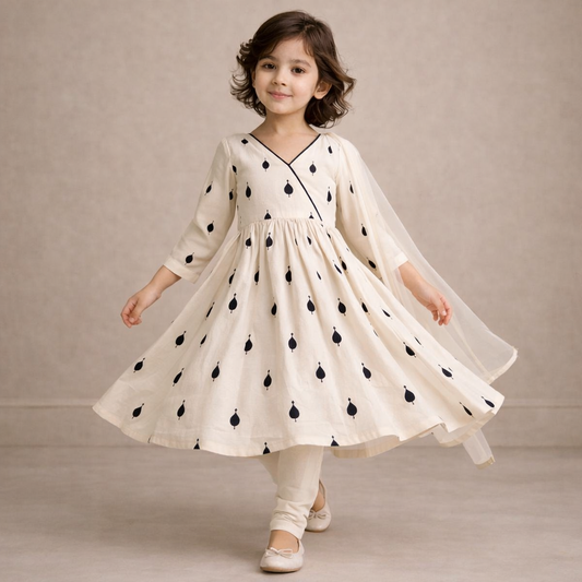Pre Order: White Twirl Anarkali Set