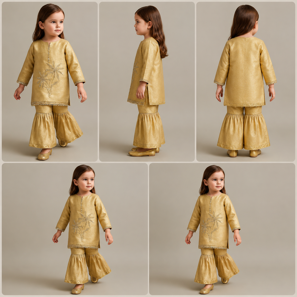 Pre Order: Stunning Beige Hand Embroidered Sheen Kurti With Sharara