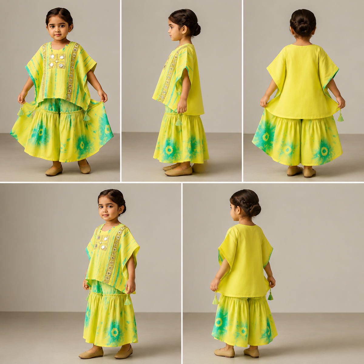 Pre Order: Printed Embellished Kaftan With Strappy Crop Top And Sharara