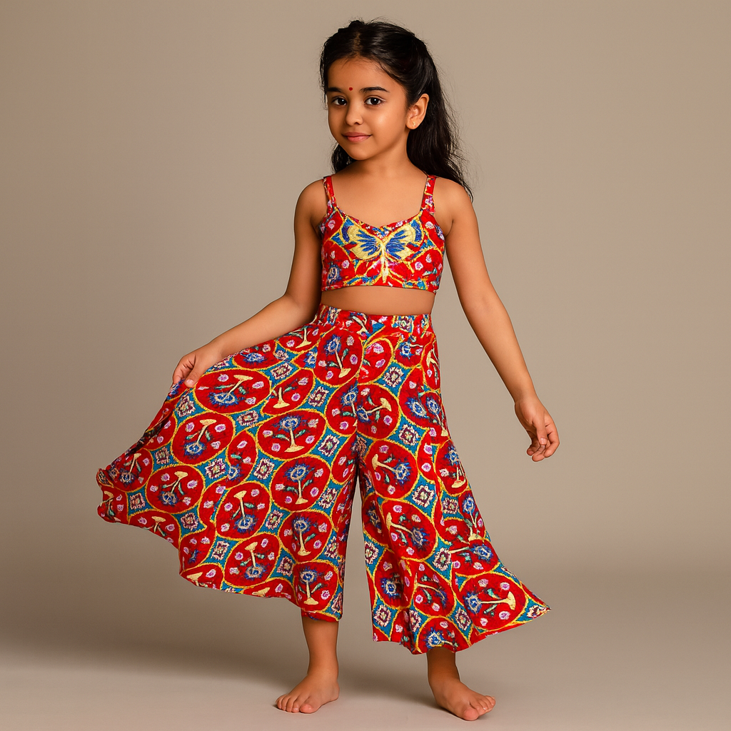 Pre Order: Printed Multicolour Strappy Top With Palazzo
