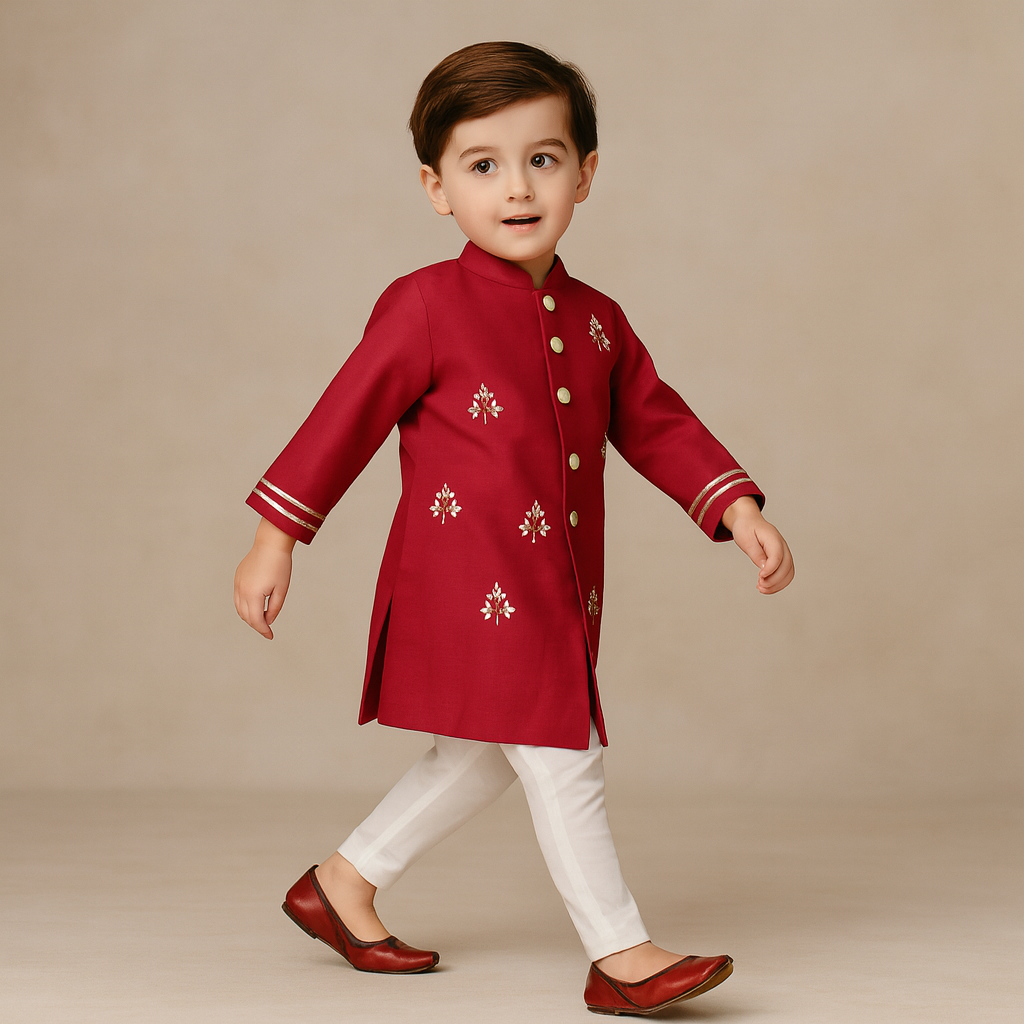 Pre Order: Shimmery Buttons Adorned Ethnic Kurta And Pyjama
