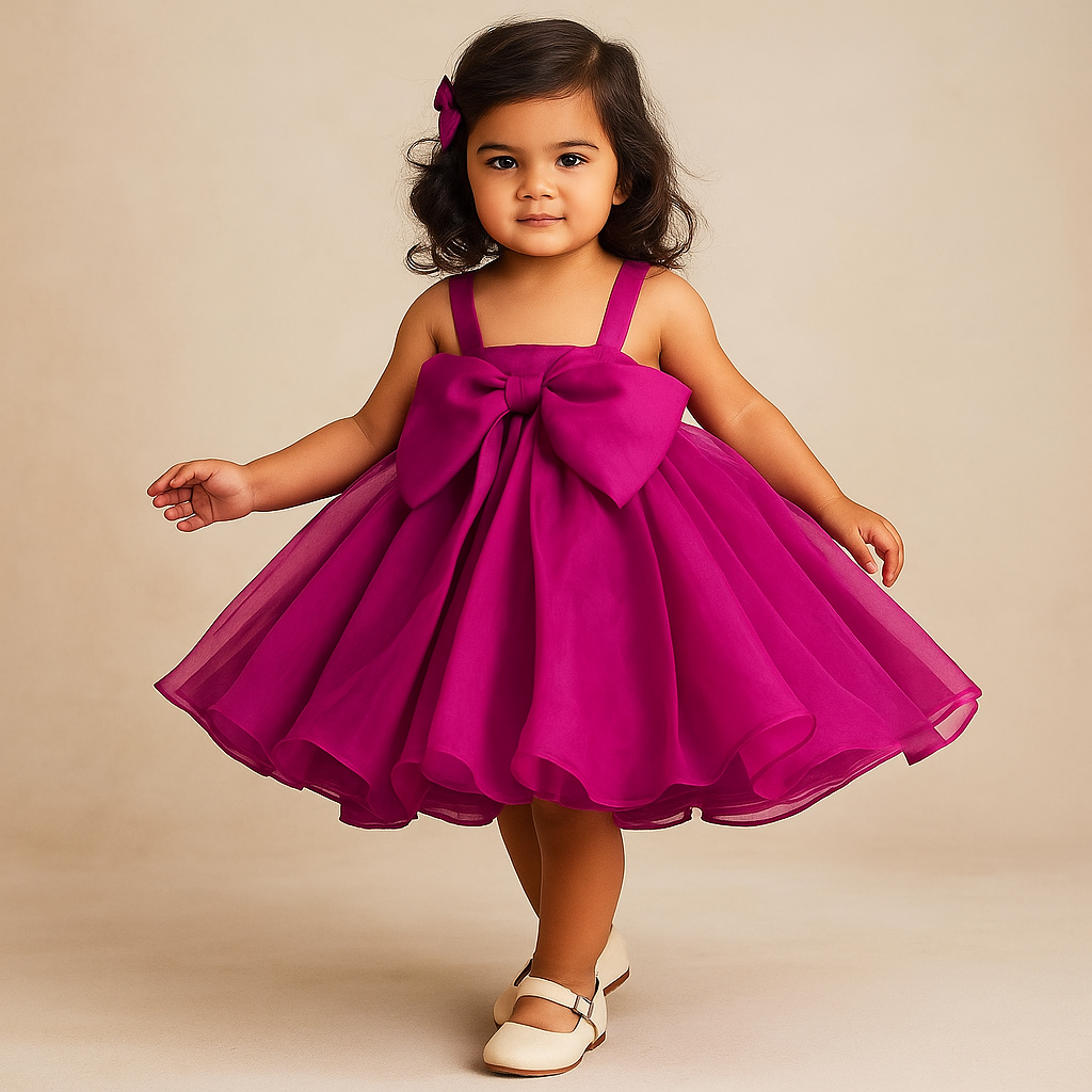 Pre Order: Oversized Bow Organza Hot Pink Strappy Dress