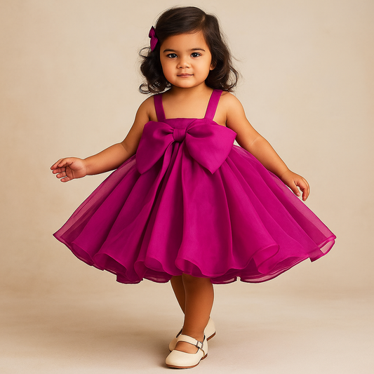 Pre Order: Oversized Bow Organza Hot Pink Strappy Dress