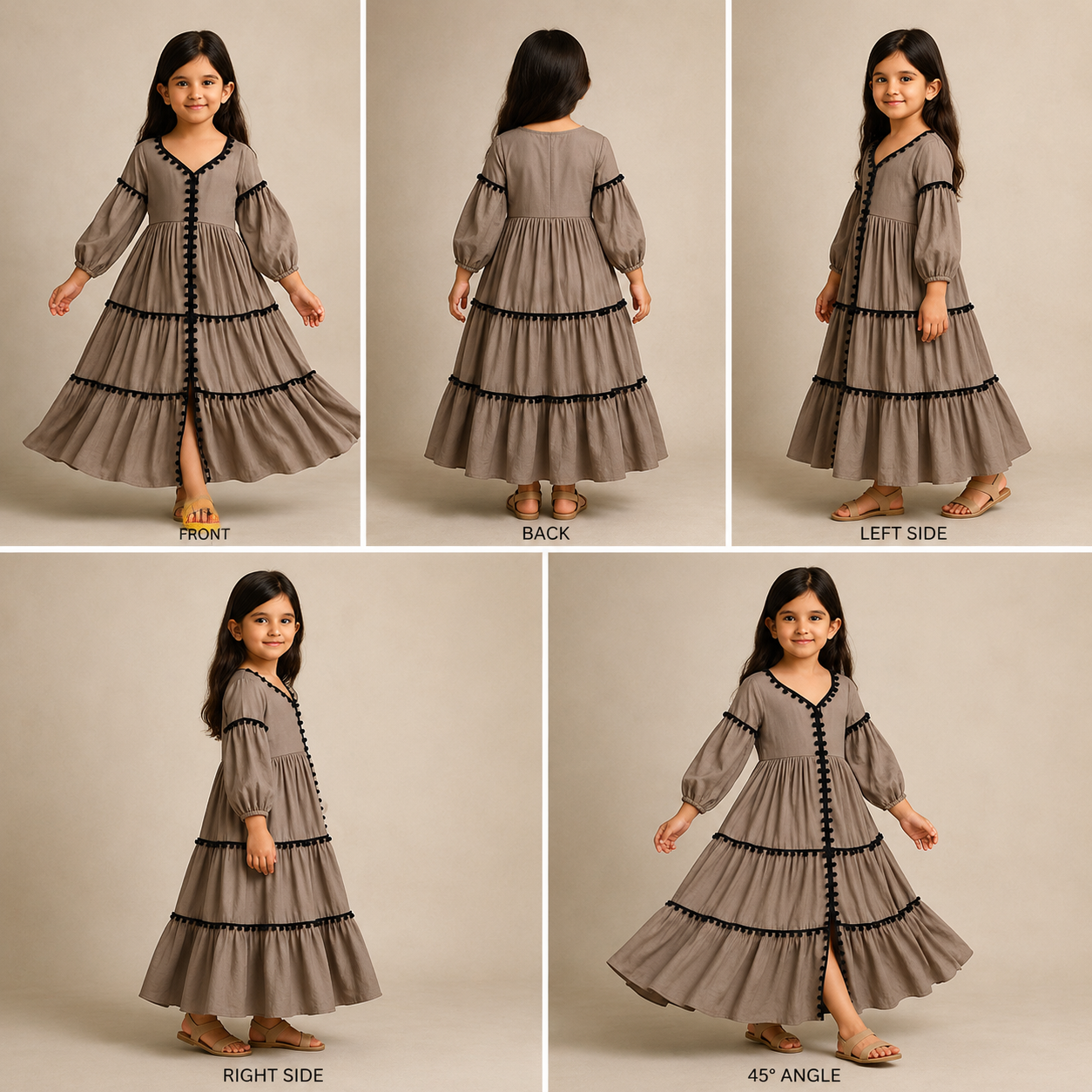 Pre Order:Grey Black Pompom Dress