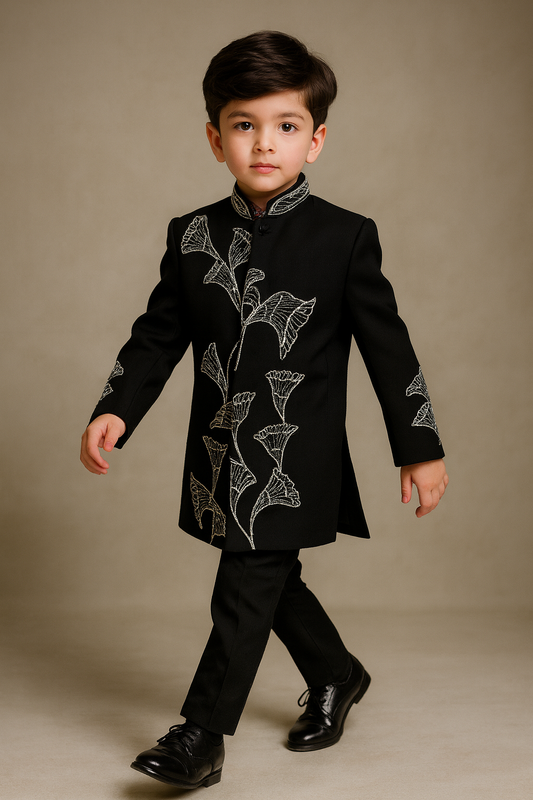 Pre Order: Noir Flora Sherwani And Pant