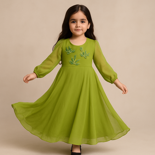 Pre Order: Aiza Olive Georgette Anarkali Set
