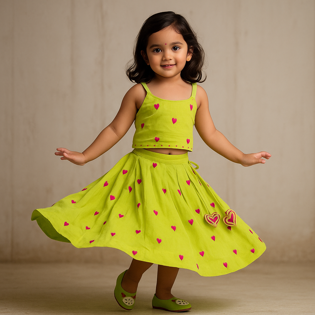 Pre Order: Hearts Embroidered Top And Lehenga