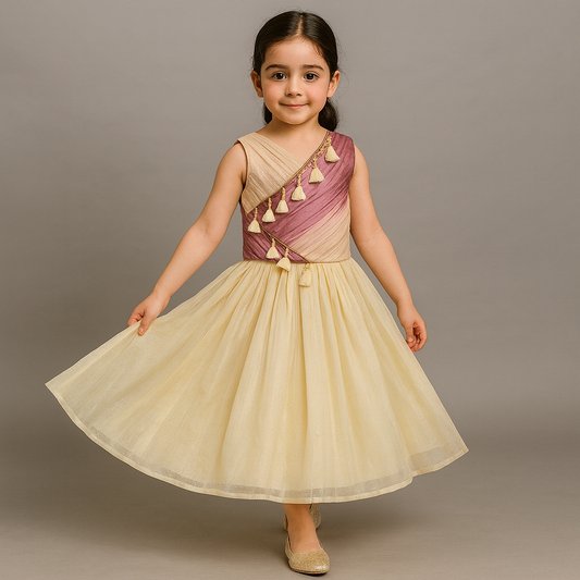 Pre Order:Fringe Embellished Dual-Tone Top And Lehenga