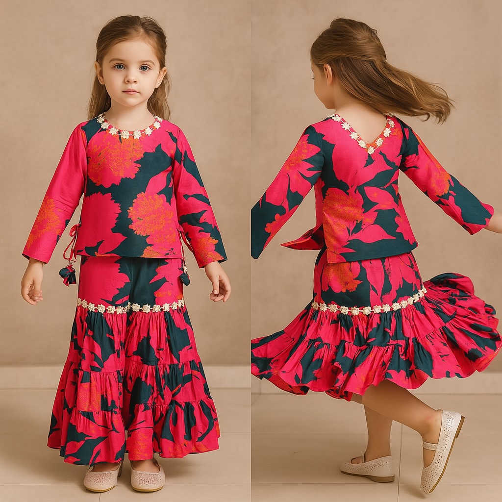 Pre Order: Multicolour Printed Kurti And Sharara