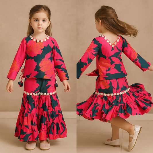 Pre Order: Multicolour Printed Kurti And Sharara