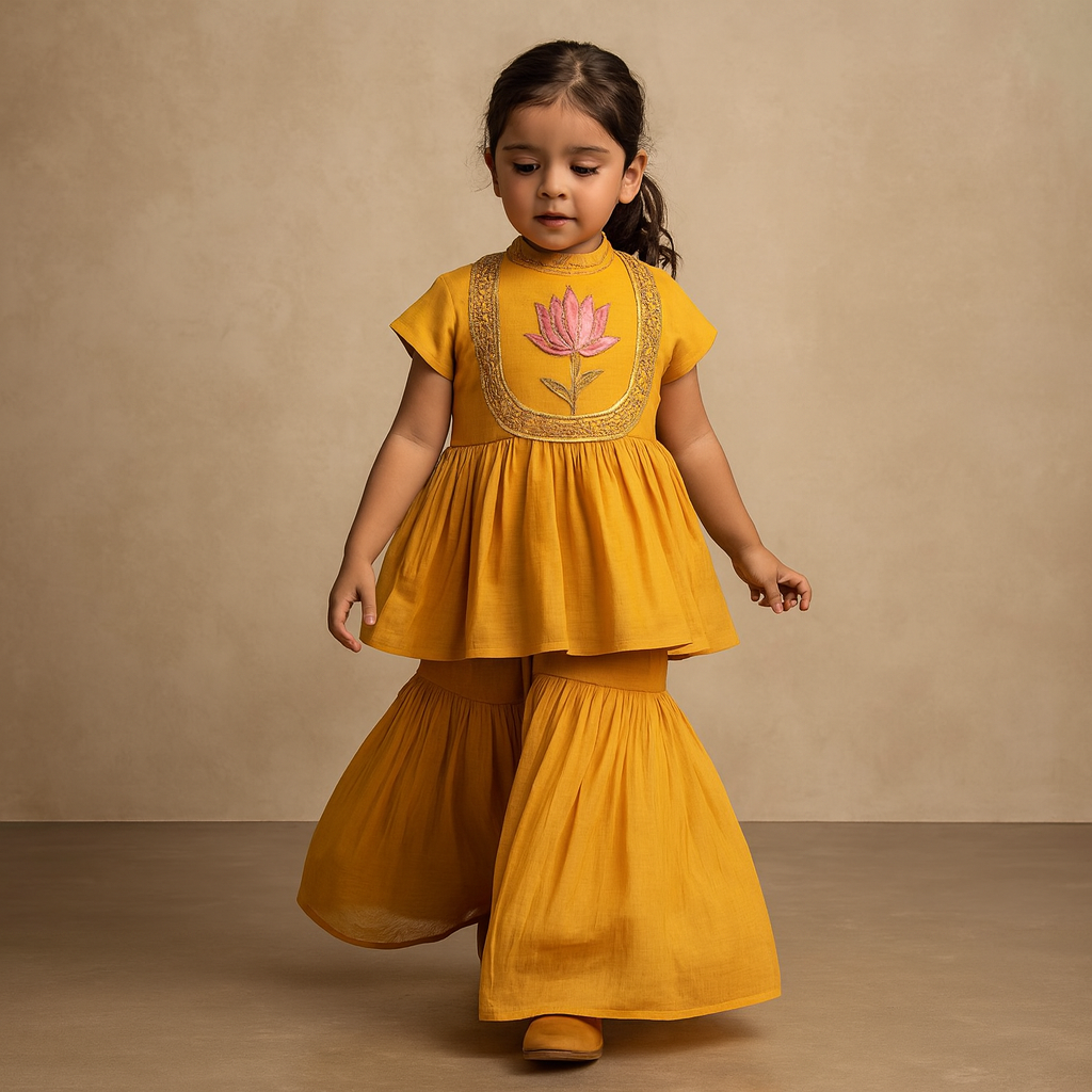 Pre Order: Embroidered Yoke Top With Sharara