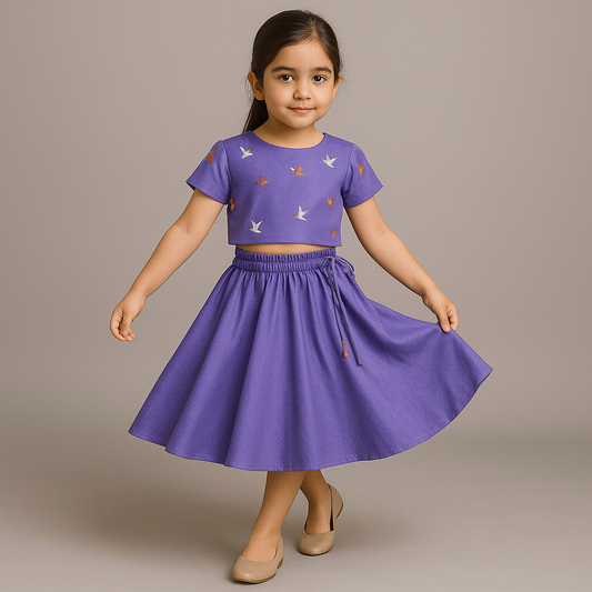 Pre Order: Purple Embroidered Top And Lehenga