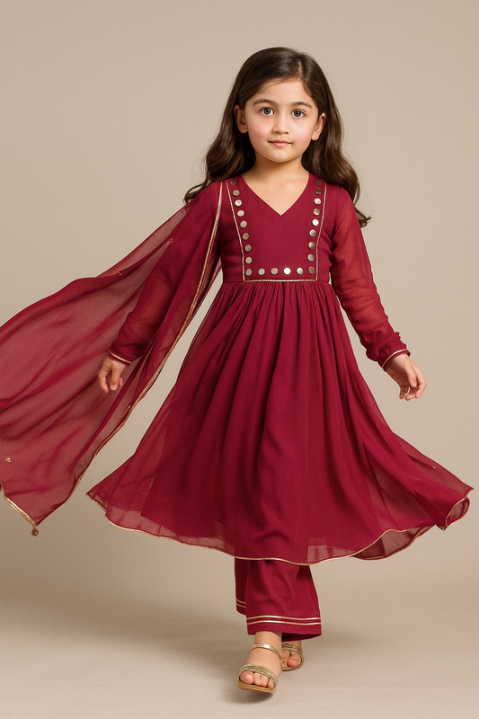 Pre Order: Red Anarkali Suit Set