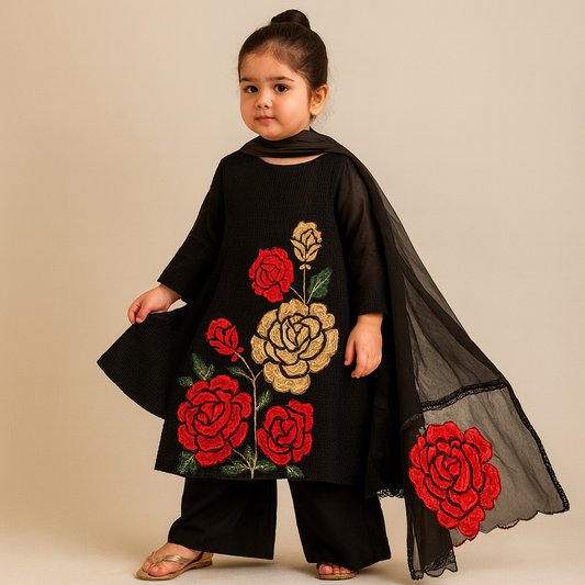 Pre Order: Black Rose Blossom Suit Set