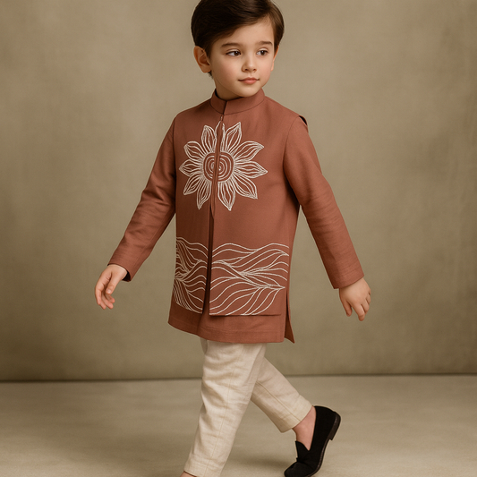 Pre Order: Solar Dune Embroidered Sherwani And Pant