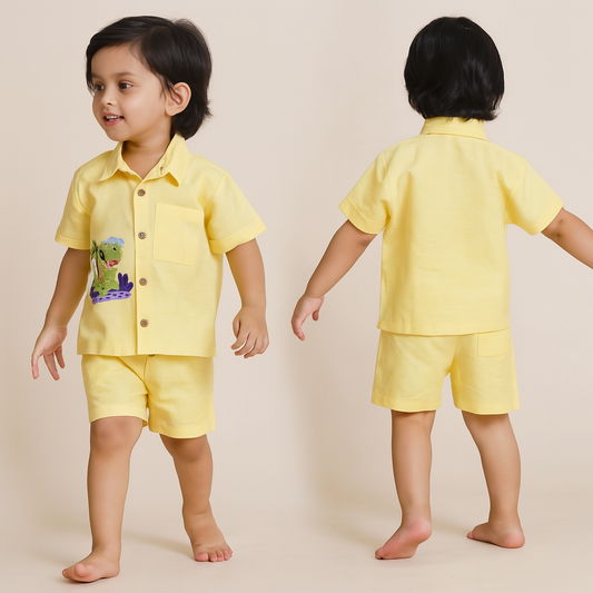 Pre Order: Animal Hand Painted Yellow Shirt And Shorts
