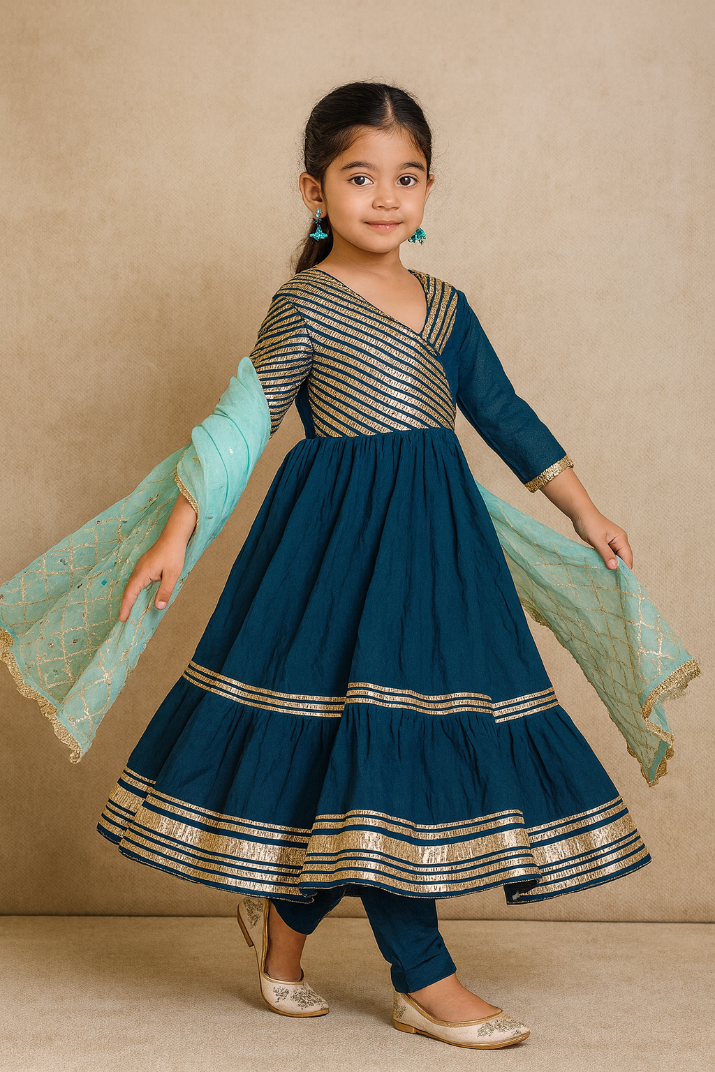 Pre Order: Teal Blue Kurti Gota Detailing Suit Set