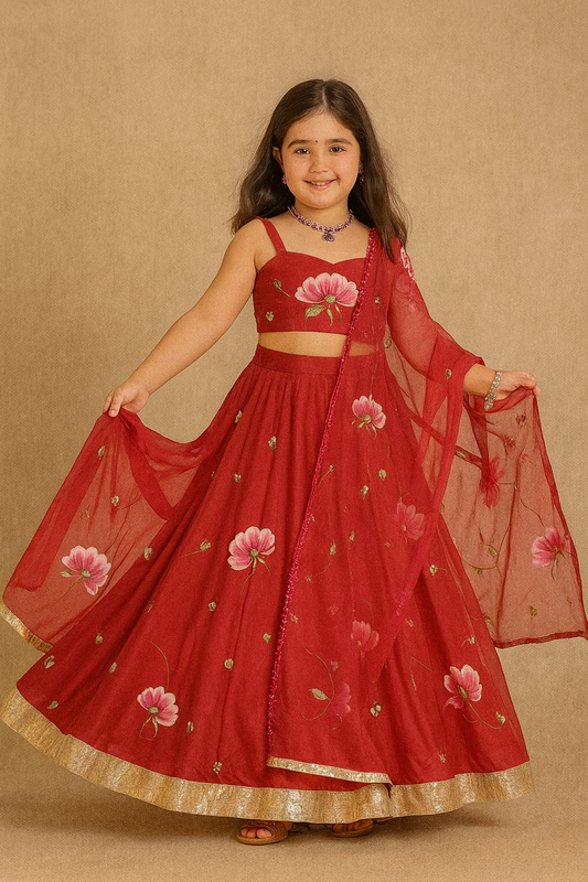 Pre Order: Red Flared Lehenga Set