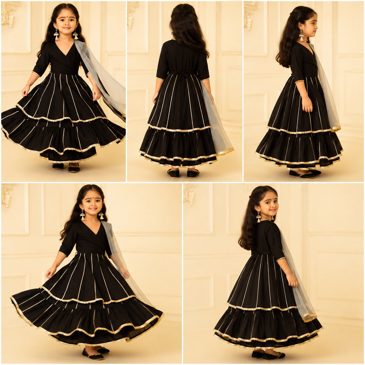 Pre Order: Black Anarkali Gota Detailing Suit Set