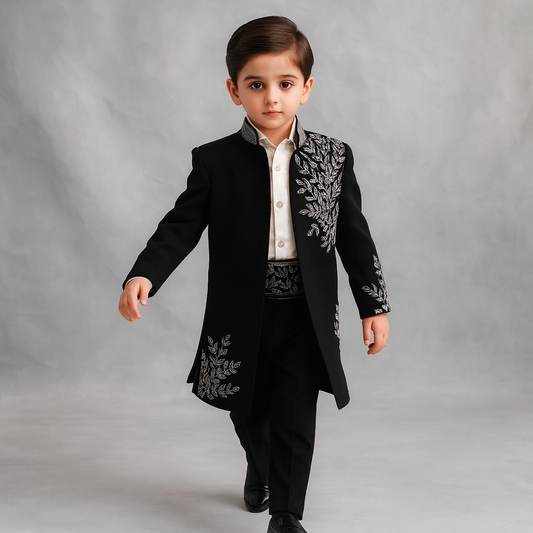 Pre Order: Royal Silverleaf Embroidered Sherwani And Pant