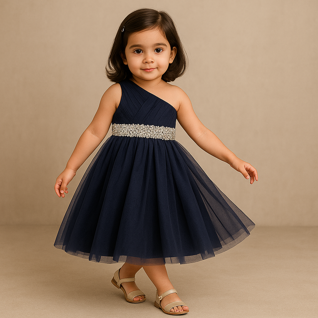 Pre Order: Stunning Pearls And White Stones Embellished Navy Blue Gown