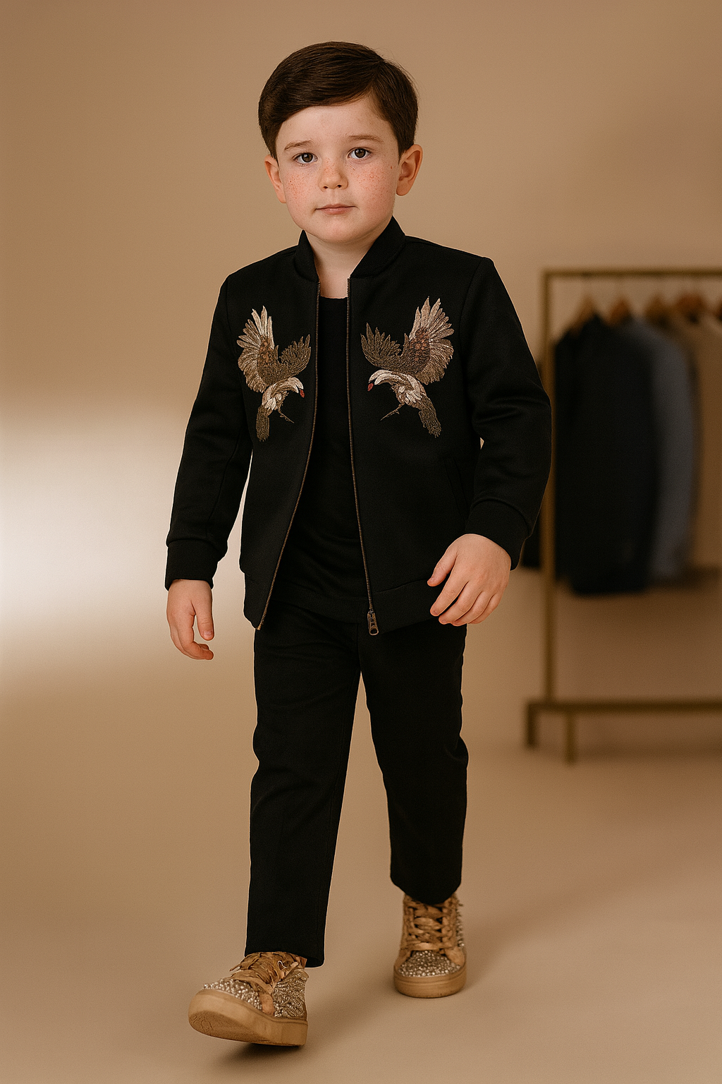 Pre Order: Wings Embroidered Black Sherwani And Pant