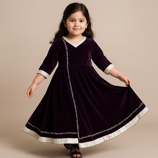 Pre Order: Wine Velvet Anarkali Suit Set