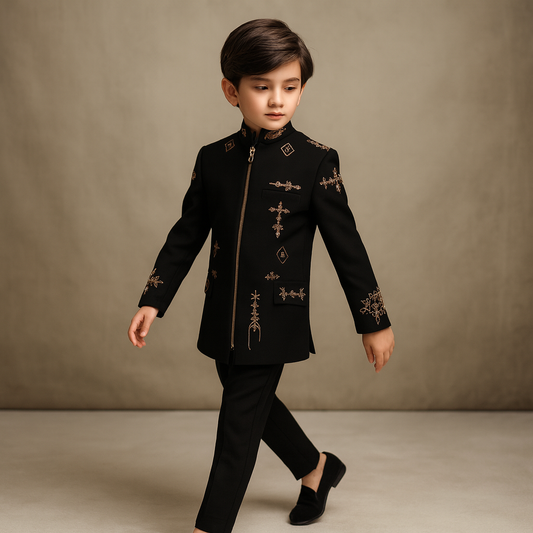 Pre Order: Black Majesty Embroidered Sherwani And Pant