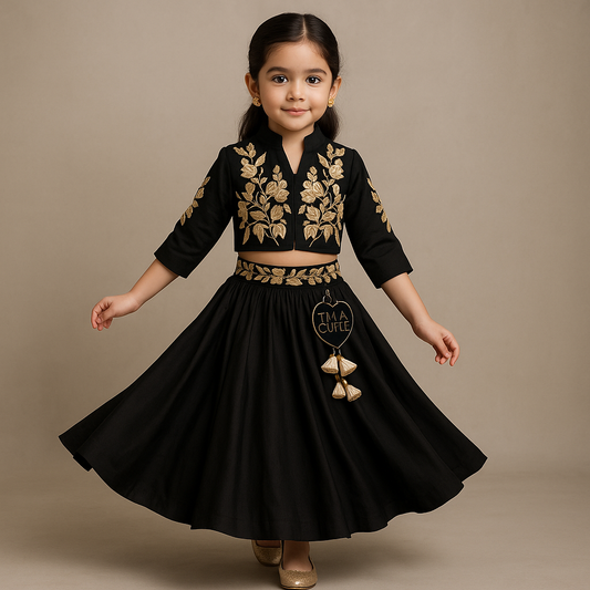 Pre Order: Elegant Zari Floral Embroidered Jacket-Style Top And Lehenga