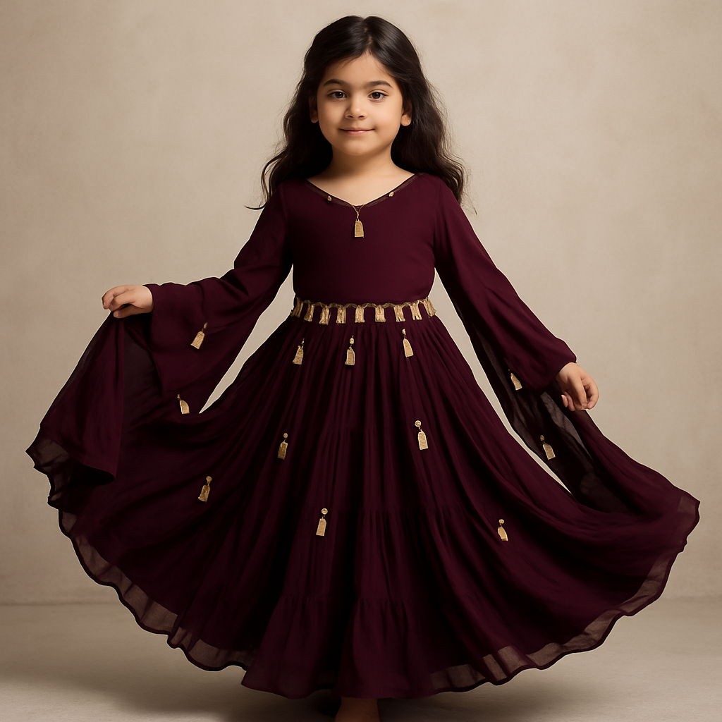 Pre Order:Wine Magic Tassels Details Georgette Lehenga Set