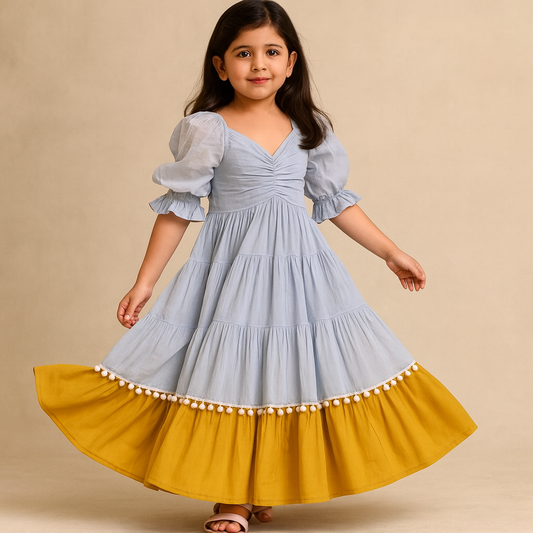 Pre Order: Greyish Blue Cotton Dress