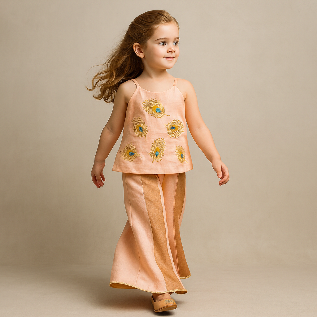Pre Order: Strappy Mor Pankh Embroidered Top With Colour-Block Palazzo