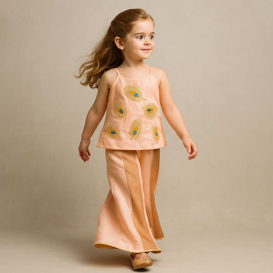 Pre Order: Strappy Mor Pankh Embroidered Top With Colour-Block Palazzo