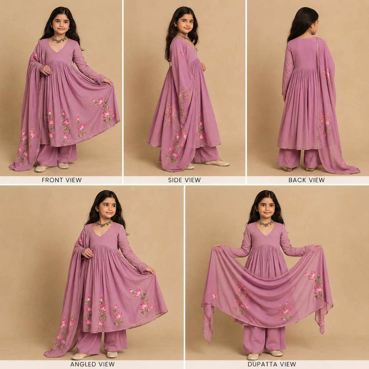 Pre Order: Onion Pink Hand Painted Anarkali Suit Set