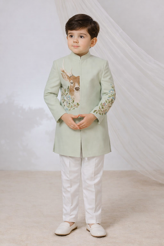 Pre Order:Deer Blossom Embroidered Sherwani And Pant