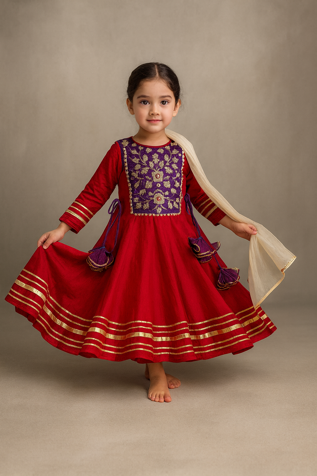 Pre Order: Side Knot Detailed Shiny Flared Anarkali