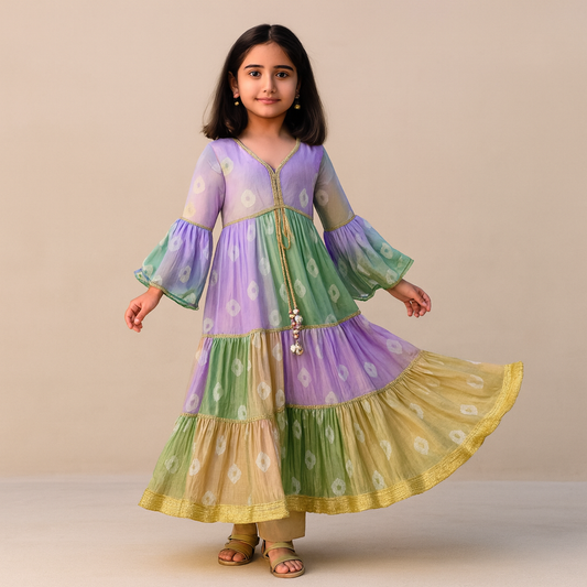 Pre Order: Multicolour Anarkali Suit Set