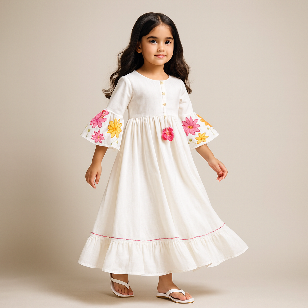 Pre Order: White Cotton Floral Dress